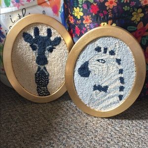 Pottery Barn Kids 2 Wall Pictures Zebra Giraffe